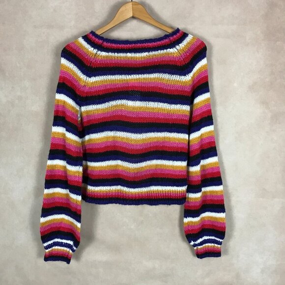 Crave Fame Multi Color Striped Fluffy Sweater NWT SMALL - Picture 7 of 7